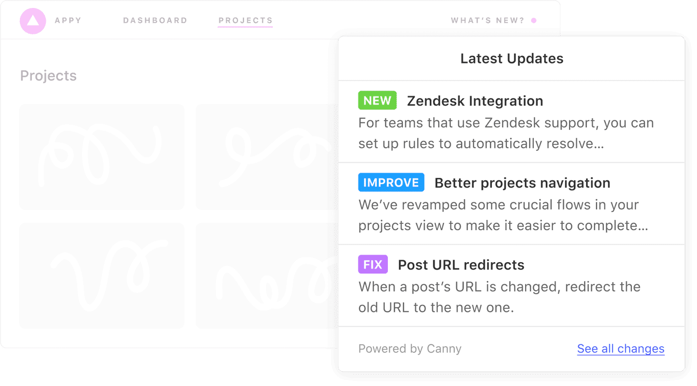 Embedded product changelog